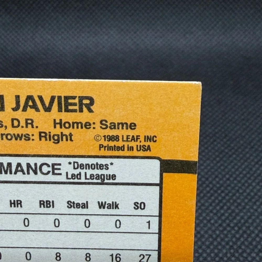 Stan Javier 1989 Donruss Error #185 Athletics Card EX
